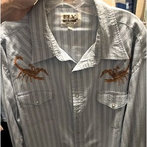 Eli Cattleman XL Tall pearl snap western shirt w custom scorpion embroidery